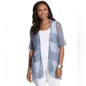 Chico’s Larkyn Lace Cardigan western bluebird color size small Chico’s 0 NWT
